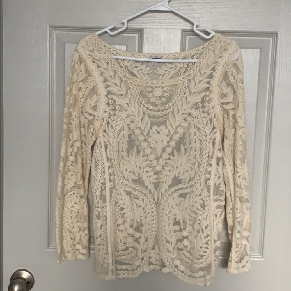 Express Cream Long Sleeve Lace Top